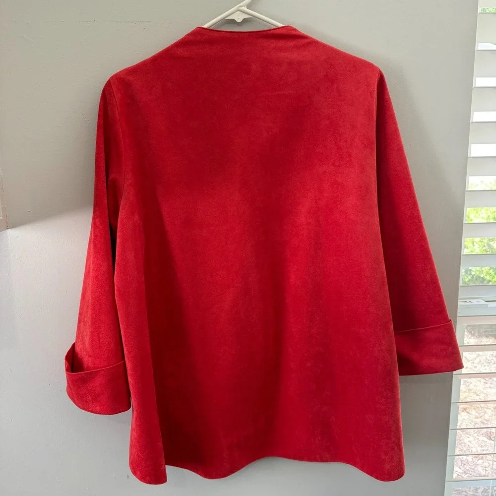IC by Connie K Swing Jacket Women's Size‎ XL Red Faux Suede Lagenlook USA Made
